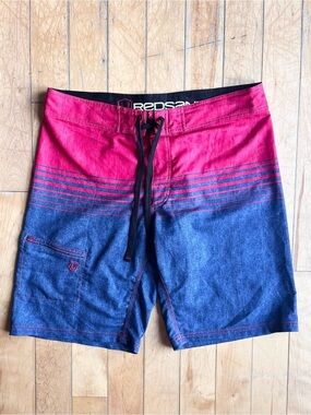Redsand Colorblock Board Shorts Red Blue Stretch Surf Swim Trunks Size Large